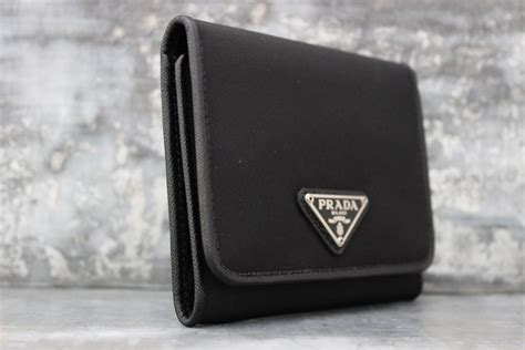 Prada trifold wallet 1M0170 black leather used compact wallet